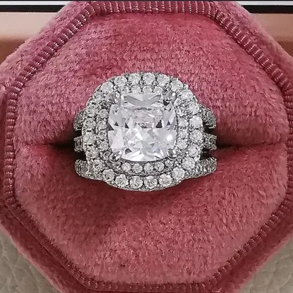 💎A144💎 GORGEOUS STERLING SILVER PAVE HALO DIAMOND RING - Picture 6 of 10